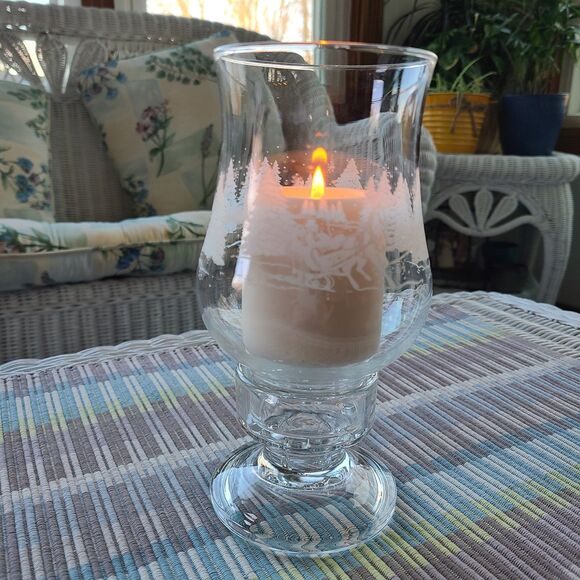 Vintage Avon President's Club 1996 Luminarc Glass Hurricane Lamp Sleigh Ride - Picture 2 of 10